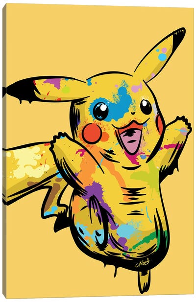 Pikachu Graffiti Canvas Art Print - Pokémon