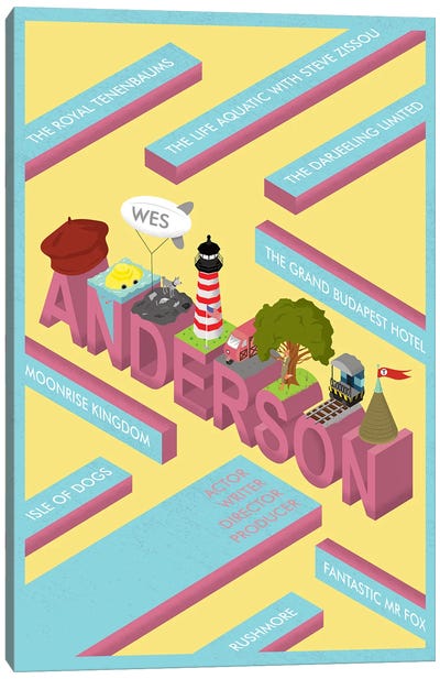 Wes Anderson tribute Canvas Art Print - Lighthouse Art
