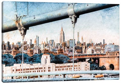 Manhattan From Brooklyn Bridge, New York Canvas Art Print - Carlos Arriaga