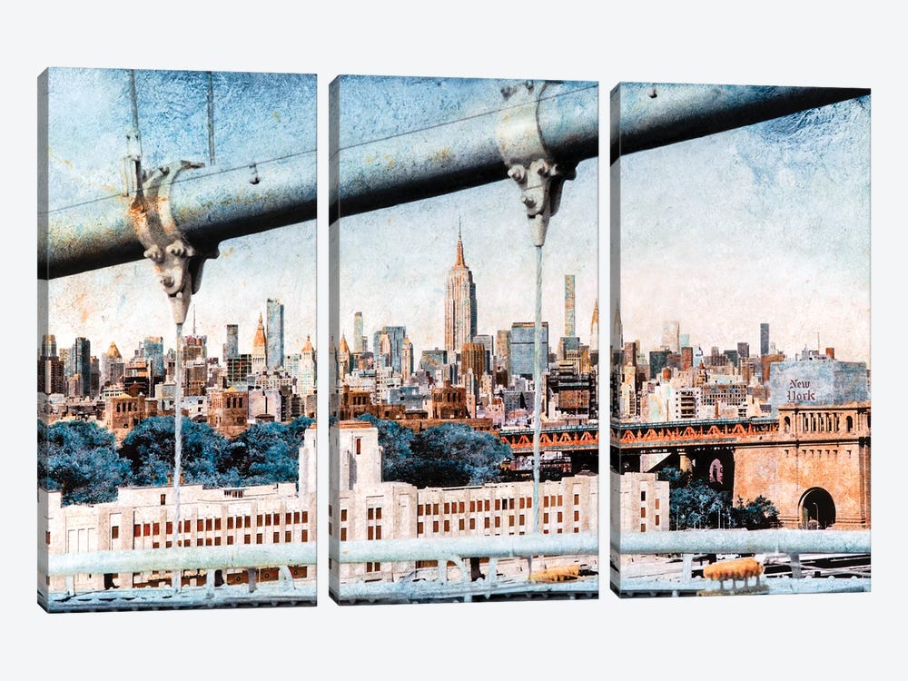 Manhattan From Brooklyn Bridge, New York by Carlos Arriaga 3-piece Canvas Print