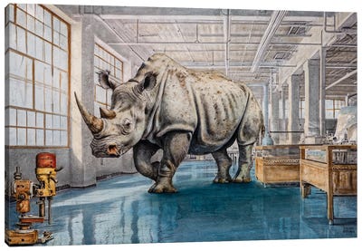 The Roar Of Nature Canvas Art Print - Rhinoceros Art