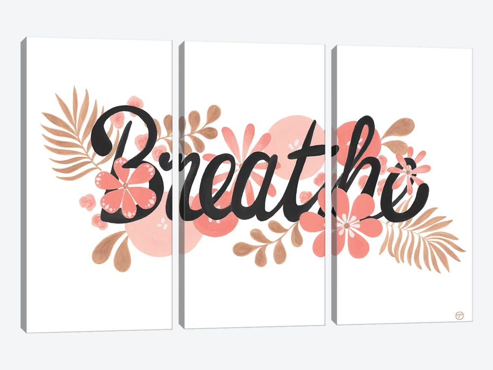 Breathe Black On White Paper by CreatingTaryn 3-piece Canvas Art Print