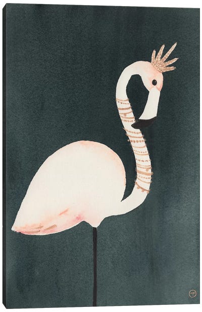 Flamingo And Crown Canvas Art Print - Minimalist Nursery