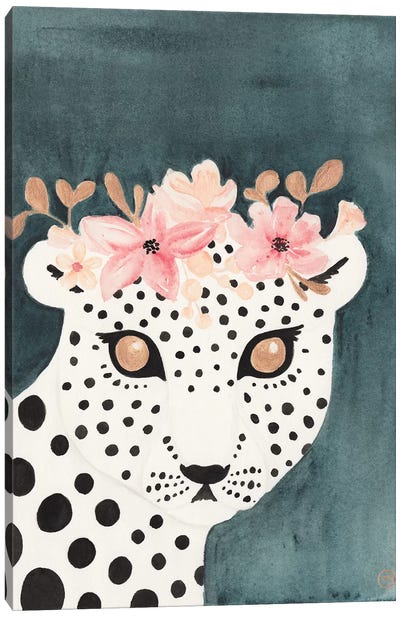Flower Crown Leopard Canvas Art Print - CreatingTaryn
