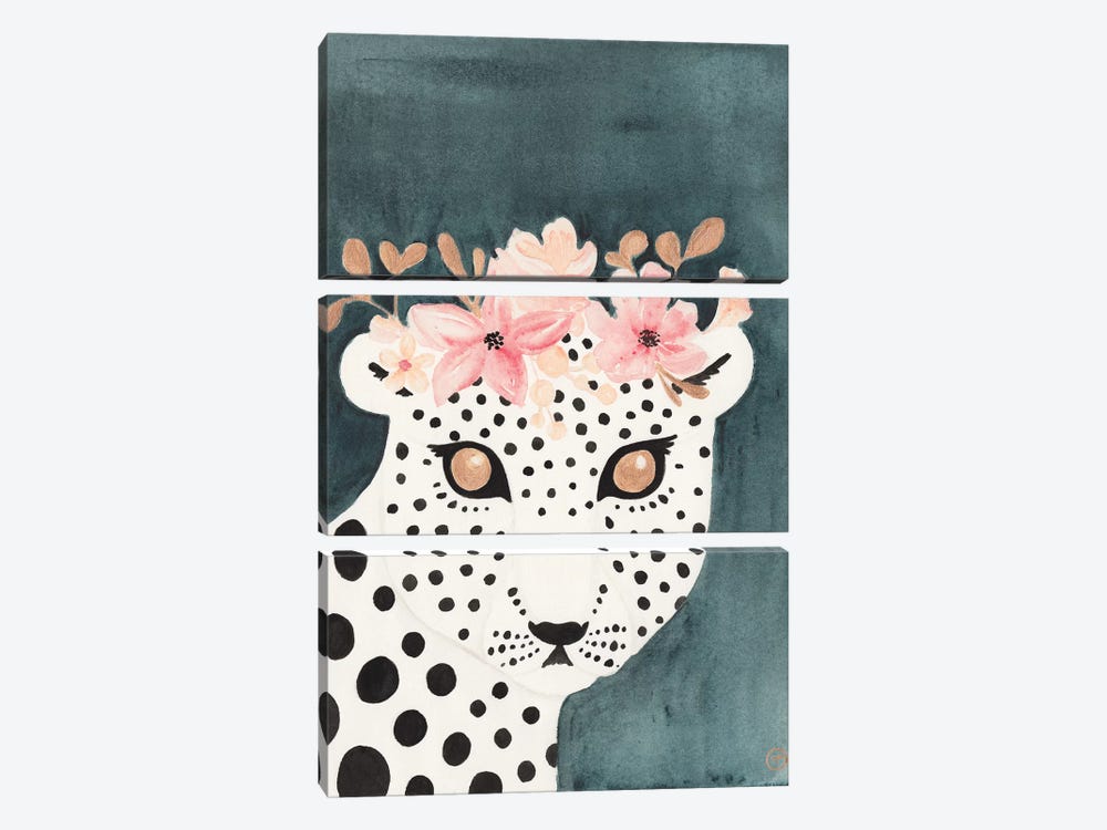 Flower Crown Leopard by CreatingTaryn 3-piece Canvas Wall Art