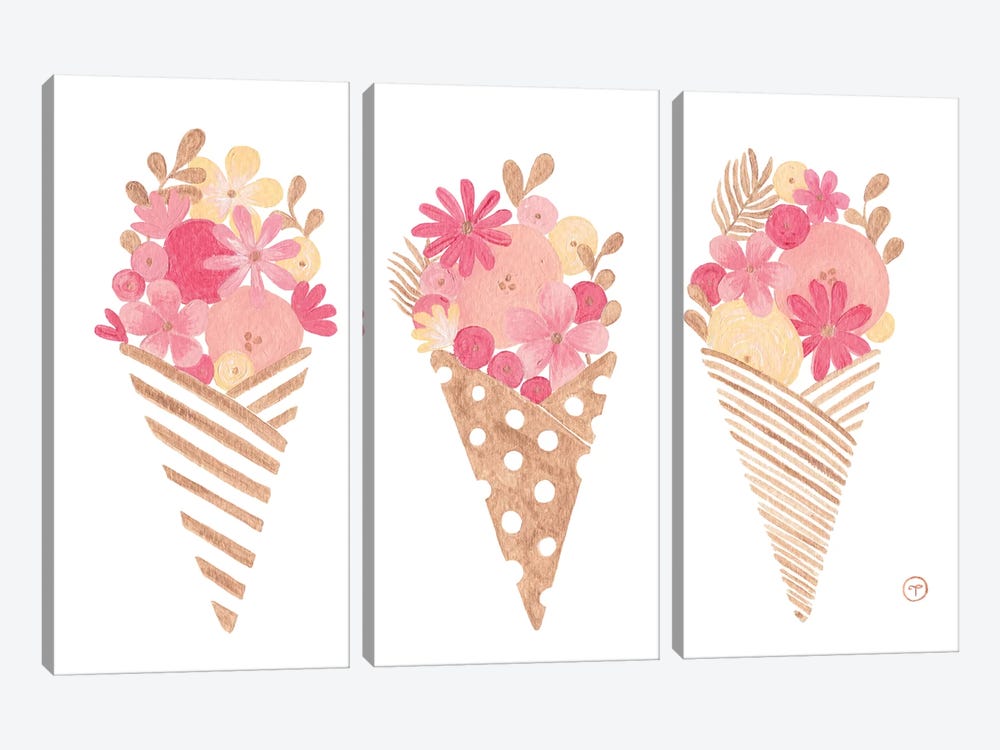 Ice Cream Cones Gold Paper by CreatingTaryn 3-piece Canvas Art