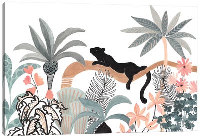 Jaguar In The Jungle Canvas Art Print - Tropical Décor