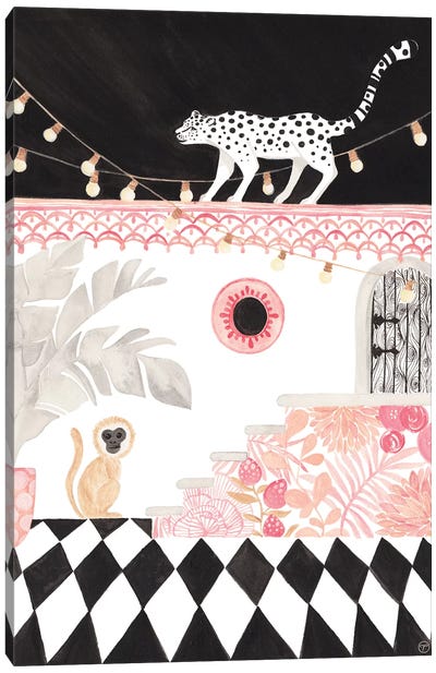 Leopard And Monkey Paper Canvas Art Print - Leopard Art