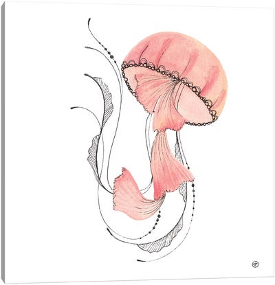 Pink Jellyfish Paper Canvas Art Print - Minimalist Nursery
