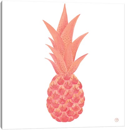 Pink Pineapple With Gold Paper Canvas Art Print - Minimalist Kitchen Art