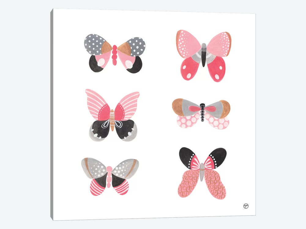 6 Butterflies Paper Square 1-piece Canvas Art Print