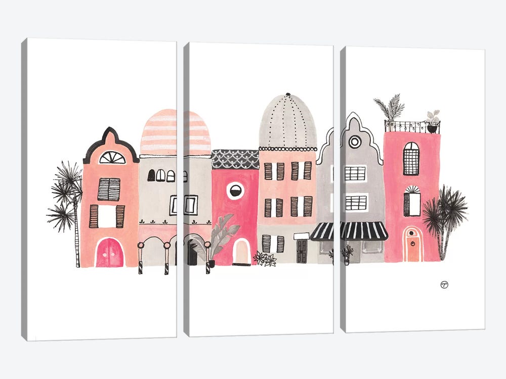 Row Of Houses Paper by CreatingTaryn 3-piece Canvas Artwork