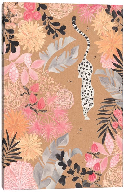 Stalking Leopard Paper Kraft Canvas Art Print - Floral & Botanical Patterns