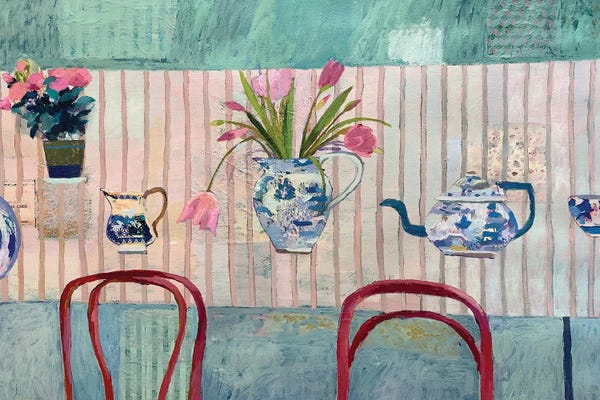 Modern Tablescapes: Tulips And Blue Willow by Charlotte Hardy