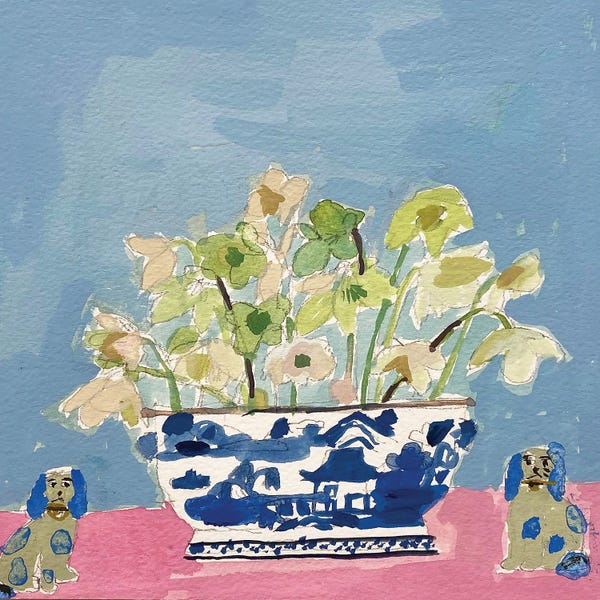 Fine Art Print: Helebores And A Blue January Sky by Charlotte Hardy