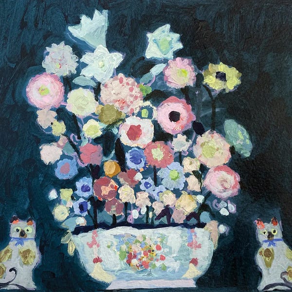 Fine Art Print: China Cats And Porcelain Flowers by Charlotte Hardy