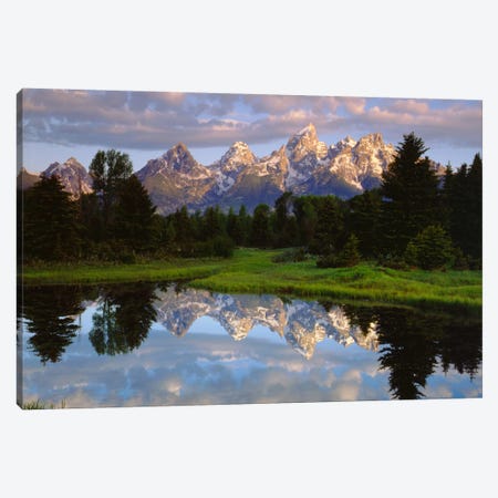 Teton Range And Its Reflection In Snake River, Grand Teton National Park, Wyoming, USA Canvas Print #CTF16} by Christopher Talbot Frank Canvas Art Print