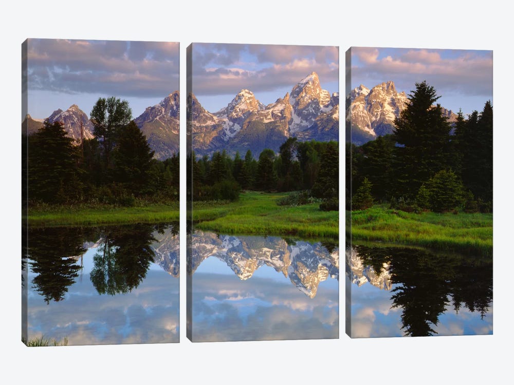 Teton Range And Its Reflection In Snake River, Grand Teton National Park, Wyoming, USA by Christopher Talbot Frank 3-piece Canvas Artwork