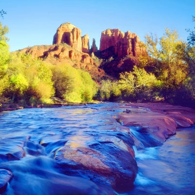 Cathedral Rock With Oak Creek In The Foreground, Coconino National Forest, Yavapai County, Arizona, USA by Christopher Talbot Frank gallery poster