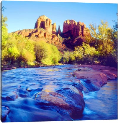 Cathedral Rock With Oak Creek In The Foreground, Coconino National Forest, Yavapai County, Arizona, USA Canvas Art Print - Arizona Art