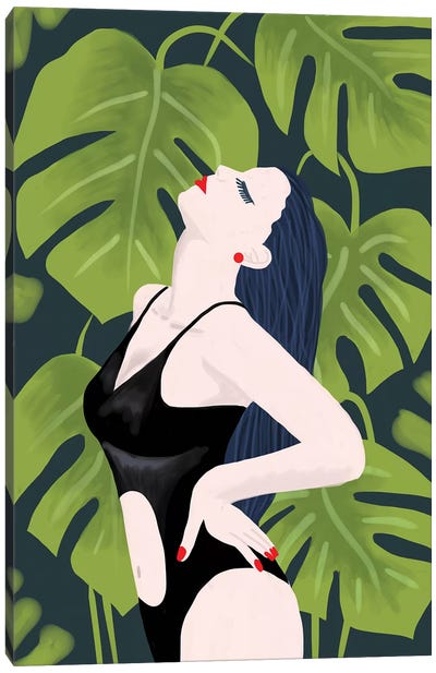 Monstera Girl Canvas Art Print - Women's Swimsuit & Bikini Art