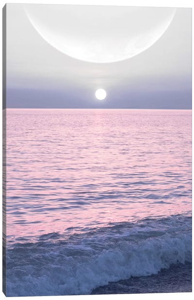 Moon And Sun On The Sea Canvas Art Print - Beach Vibes