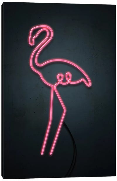 Neon Flamingo Canvas Art Print - Emanuela Carratoni