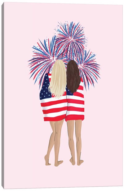 Patriotic Girls Canvas Art Print - Fireworks