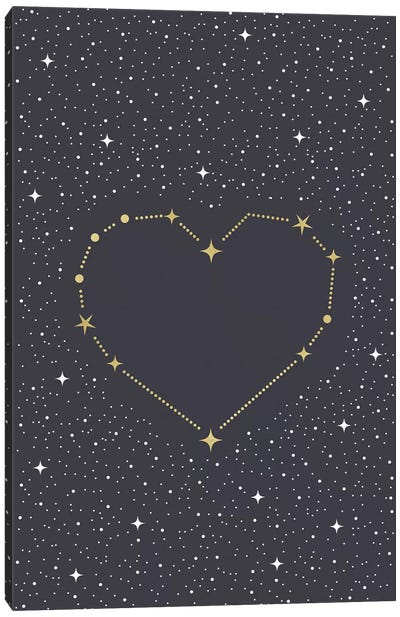 Heart Constellation Canvas Art Print - Black, White & Yellow Art