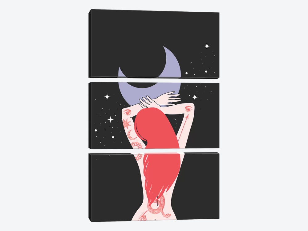 Lilith And The Moon by Emanuela Carratoni 3-piece Canvas Art