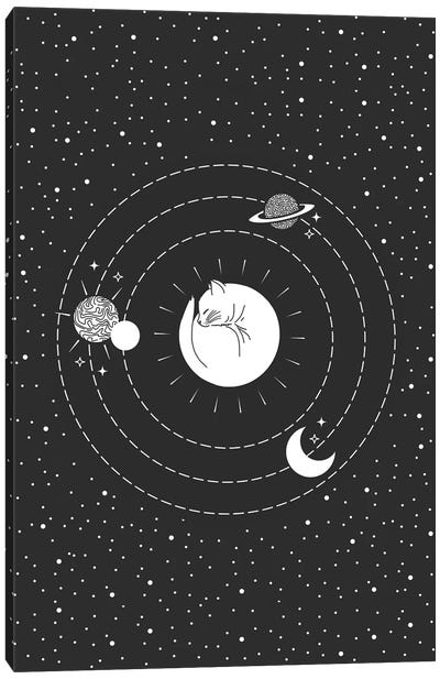 Space Cat Canvas Art Print - Solar System Art