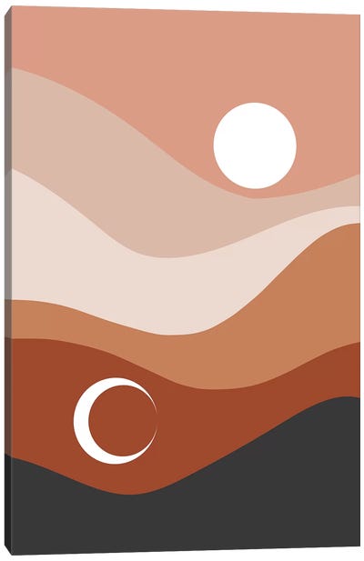 Moon And Sun Landscape Canvas Art Print - Adobe Abstracts