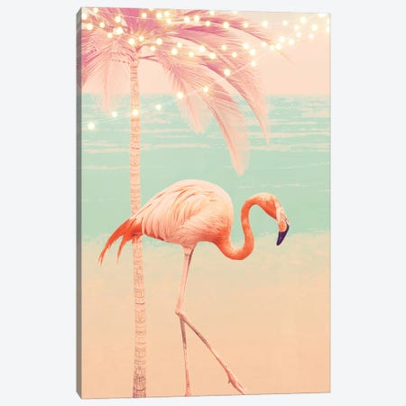Pink Flamingo On The Beach Canvas Print #CTI267} by Emanuela Carratoni Canvas Artwork