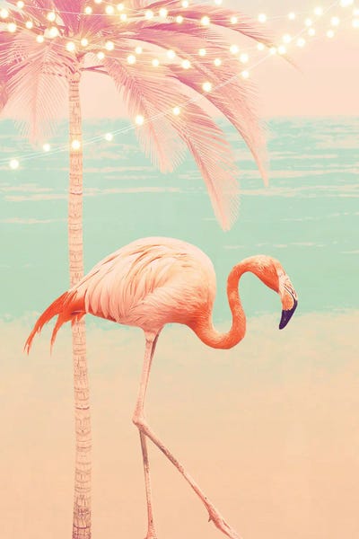 Animal Lover: Pink Flamingo On The Beach by Emanuela Carratoni