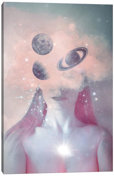 Self-Portrait With Moon Canvas Art Print - Emanuela Carratoni