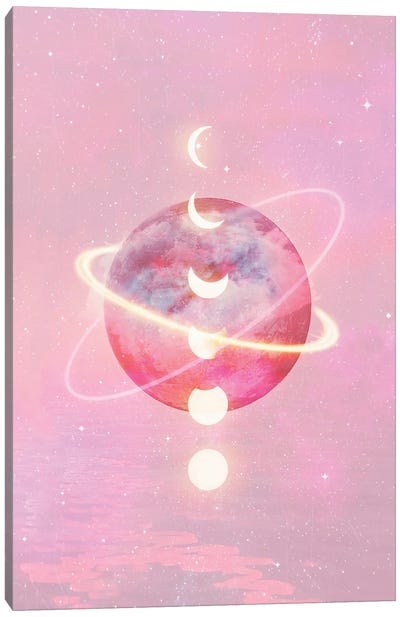 Pink Moon And Planet Canvas Art Print - Saturn