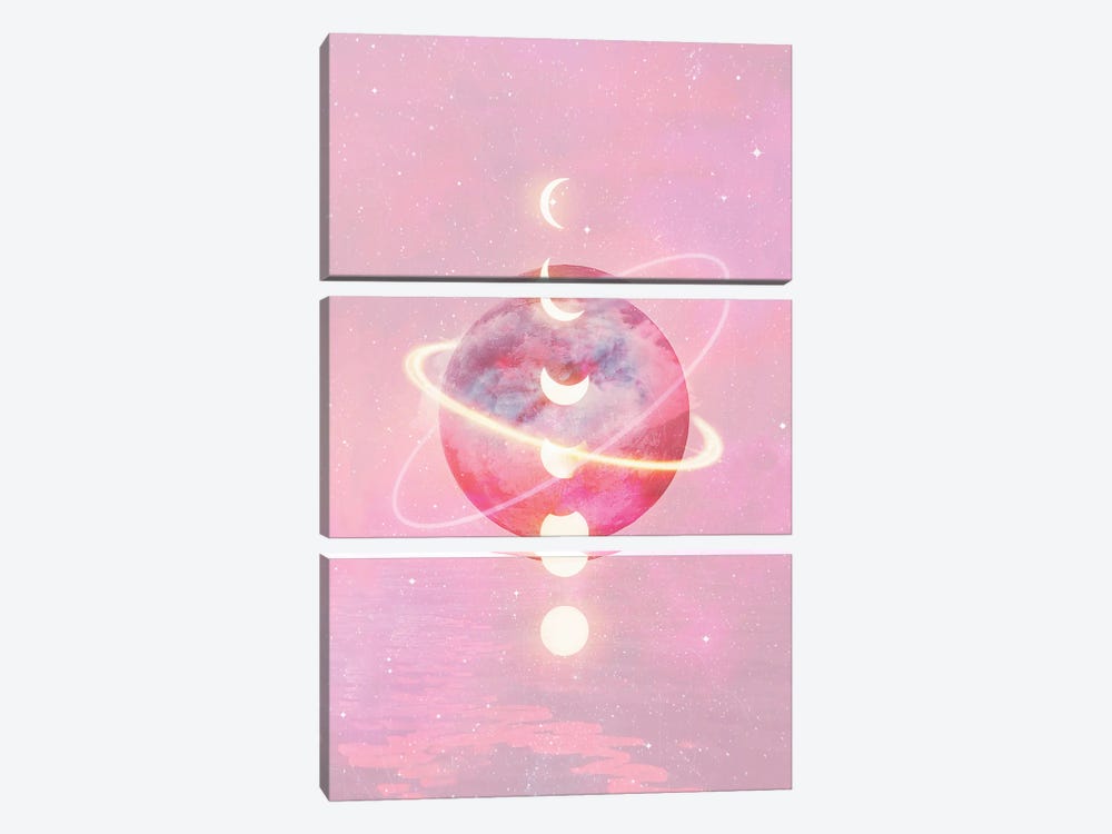 Pink Moon And Planet by Emanuela Carratoni 3-piece Canvas Art