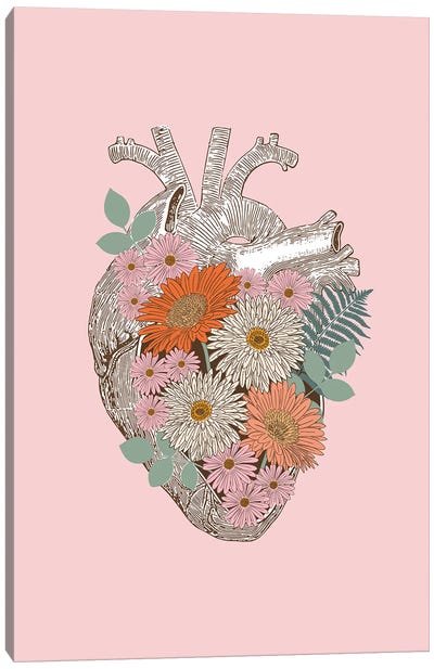 Vintage Floral Heart Canvas Art Print - Emanuela Carratoni