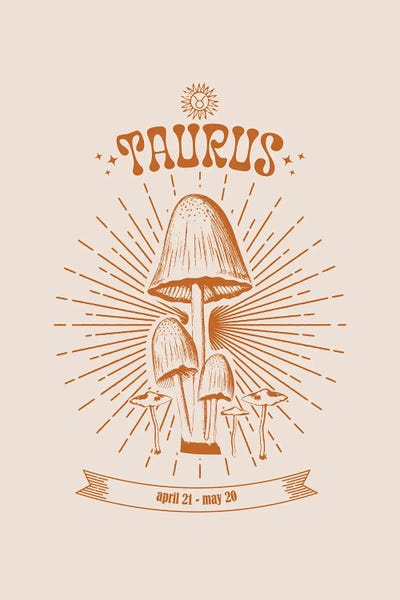 Taurus: Mushrooms Zodiac Taurus by Emanuela Carratoni
