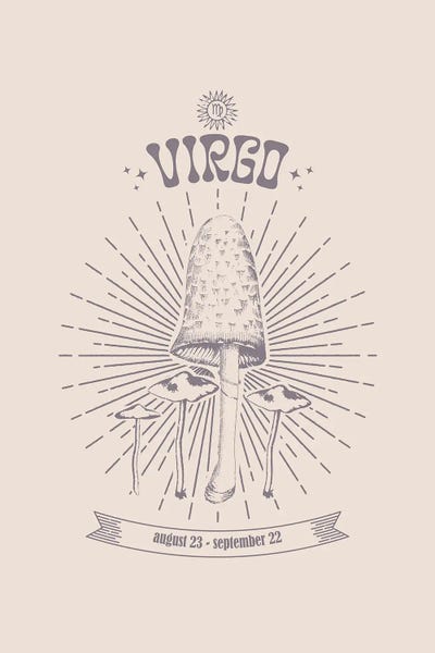 Mushrooms Zodiac Virgo by Emanuela Carratoni art print