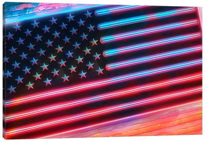 Neon American Flag Canvas Art Print - American Décor