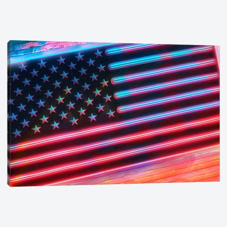 Neon American Flag Canvas Print #CTI386} by Emanuela Carratoni Canvas Print