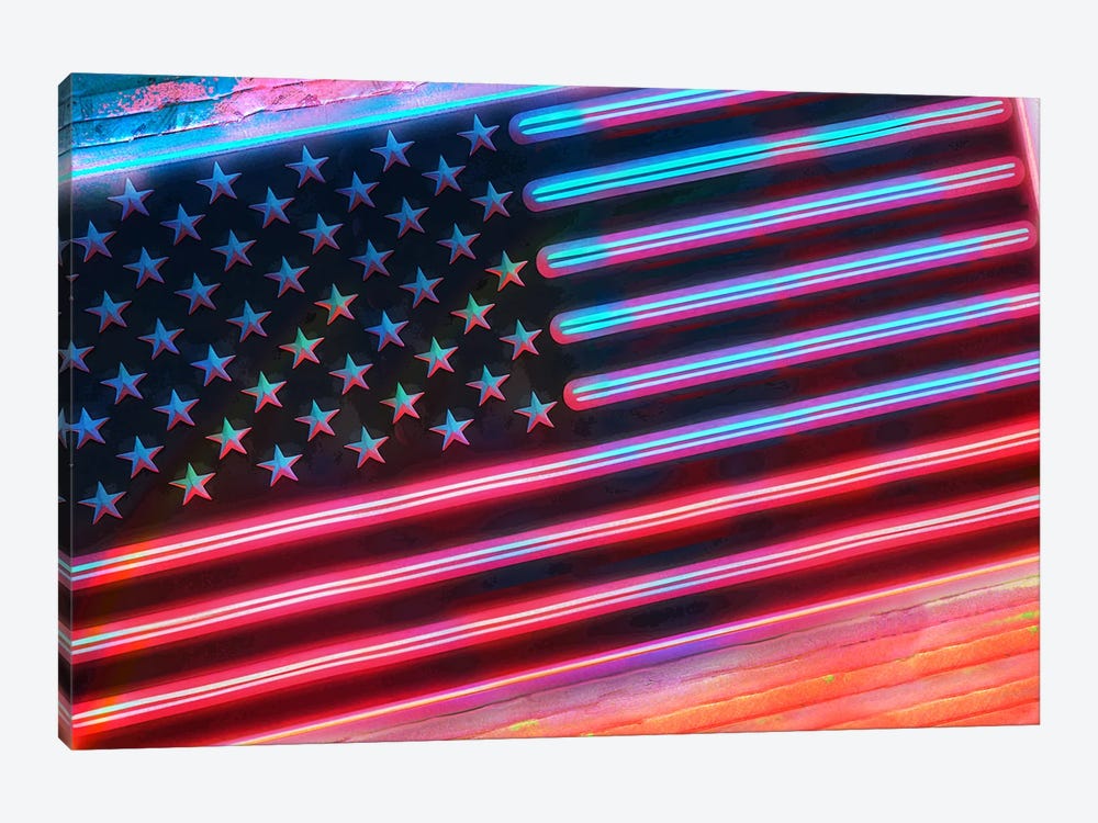 Neon American Flag by Emanuela Carratoni 1-piece Canvas Artwork