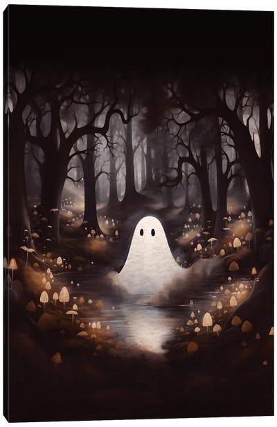 Ghost Between Mushrooms Canvas Art Print - Mushroom Art
