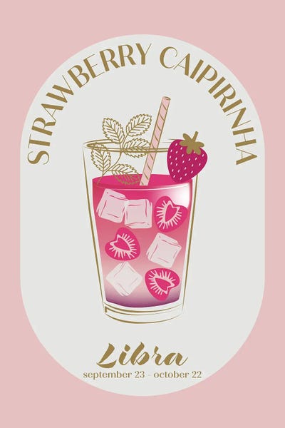 Cocktails & Mixed Drinks: Strawberry Caipirinha Cocktail Zodiac Sign by Emanuela Carratoni