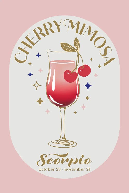 Cherry Mimosa Cocktail Zodiac Sign by Emanuela Carratoni wall art