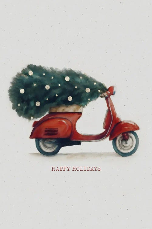 Happy Holidays Vintage Italian Red Scooter