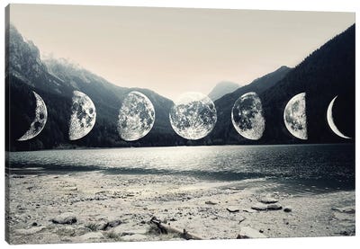 Moonlight Mountains Canvas Art Print - Crescent Moon Art