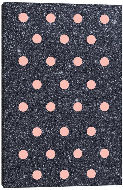 Pink Poka Dots On Shiny Background Canvas Art Print - Rose Gold Art
