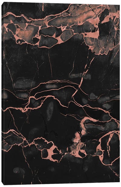 Rose Gold On Black Marble Canvas Art Print - Agate, Geode & Mineral Art